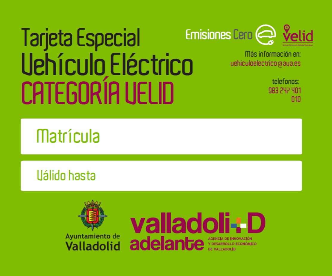 Tarjeta CATEGORÍA VELID